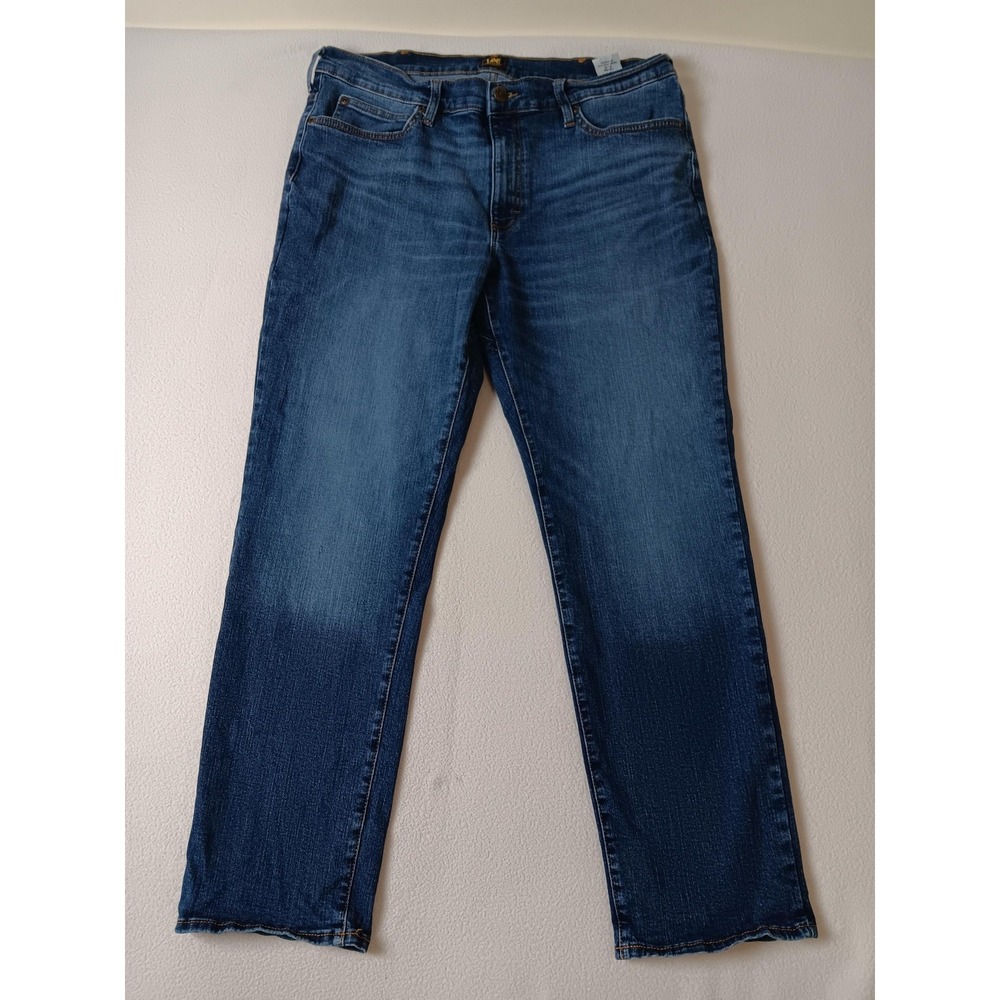 Lee Mens Regular Fit Straight Jeans Blue Medium Wash Denim 36x30 Stretch Classic